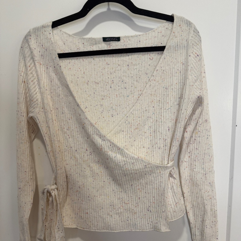 Wild Fable Speckled Rib Knit Wrap Top – Size Small